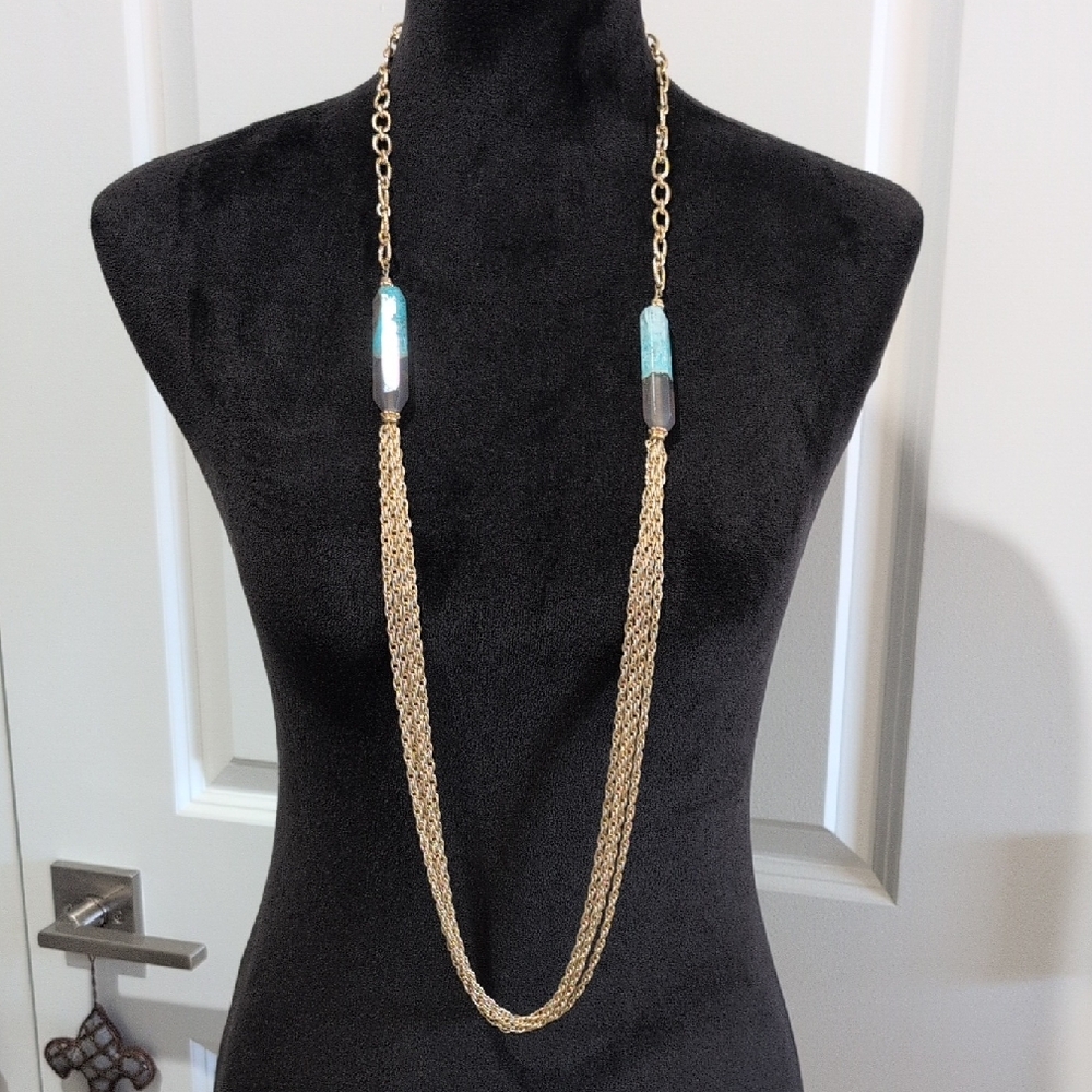 Chicos NWT Selena Adjustable Length Elegant Gold and Blue Necklace